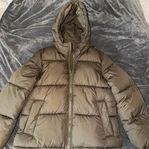 Womens Olive Green H&M Puffer Jacket with Hood Size XS